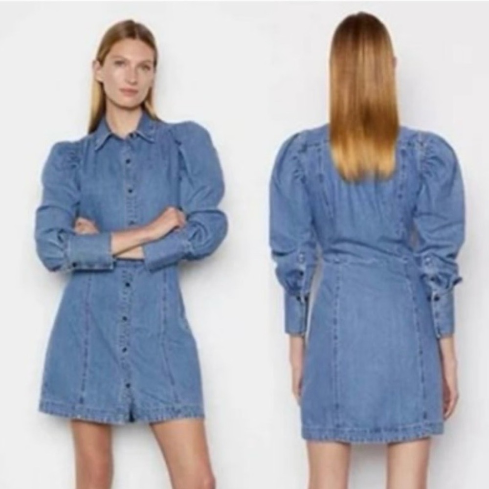 FRAME Voluminous Puff Sleeve Denim Eugenia Mini Dress